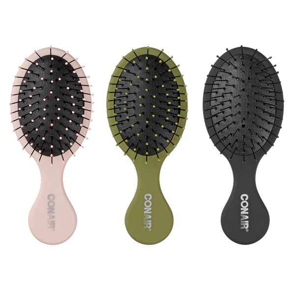 Conair Detangling Mini Brush Set in rose, green and black for fast, painless detangling.