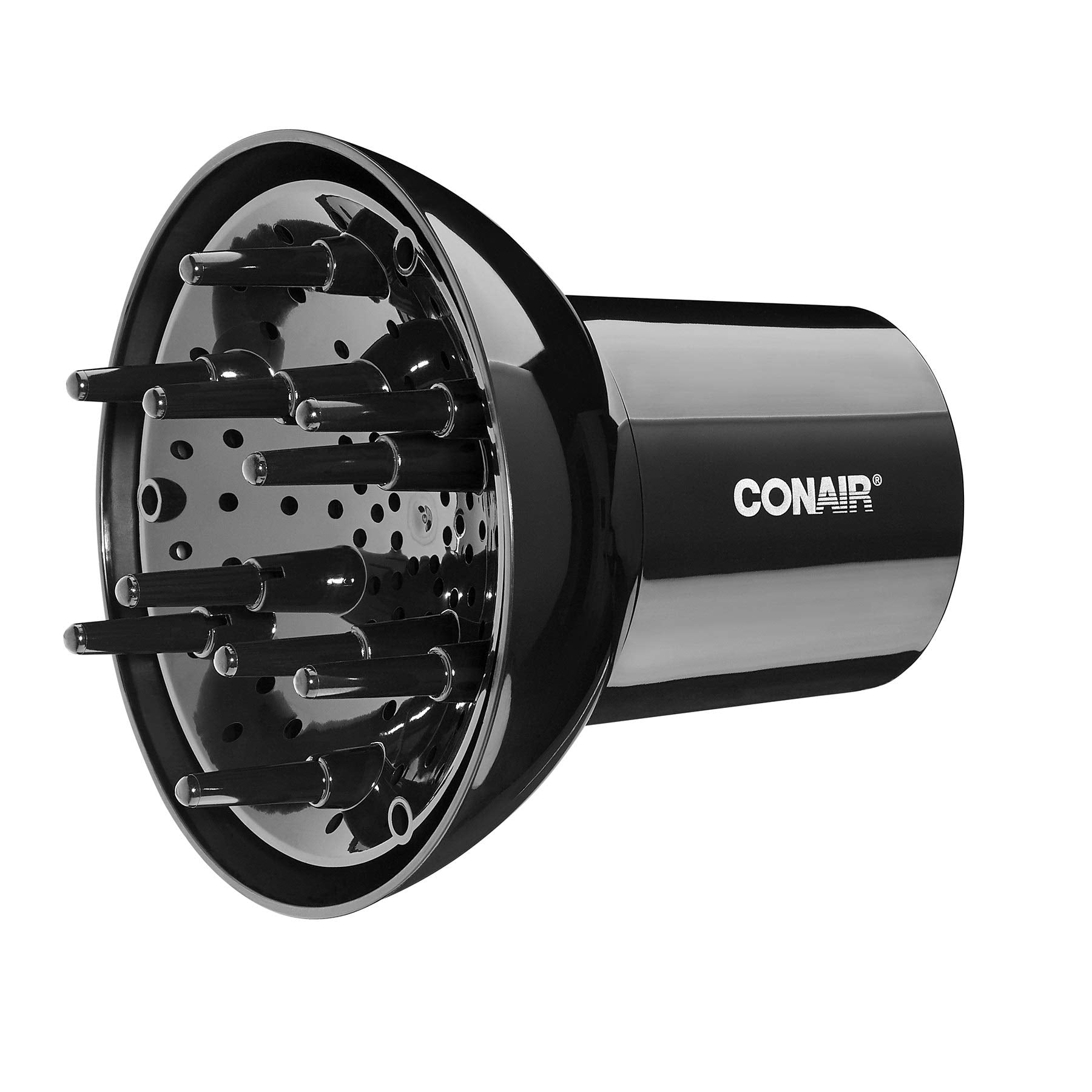 Conair diffuser attachment for hair dryer lifts curls for voluminous, defined styling with gentle diffusion.