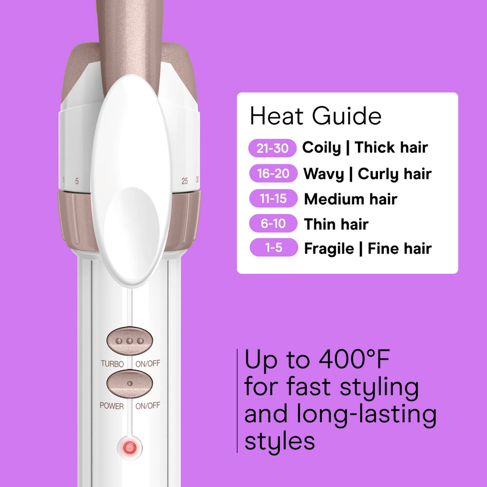 Conair curling iron recessed buttons prevent accidental shut-offs during use.