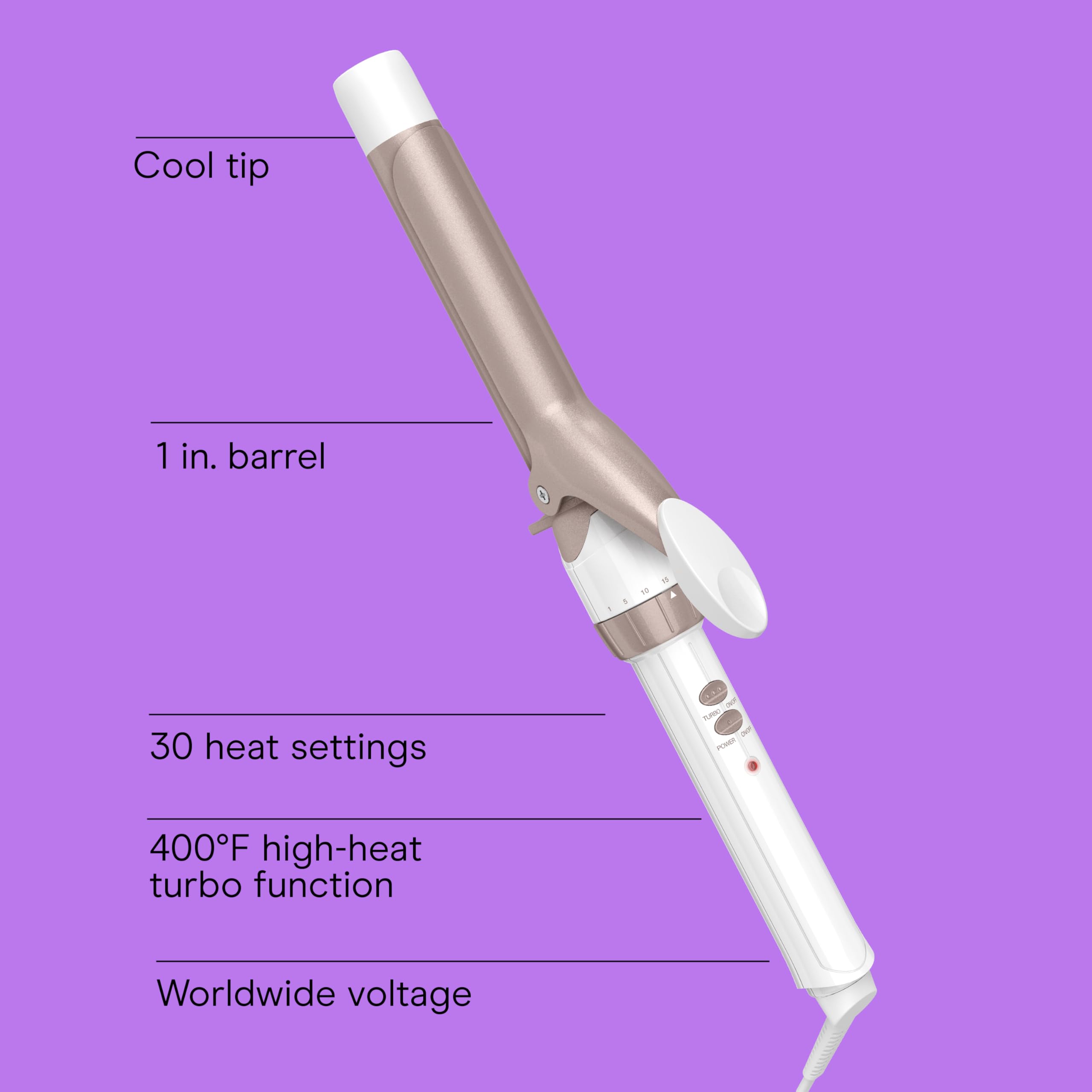 Conair Double Ceramic 1-Inch Curling Iron offers 30 heat settings for versatile styling.