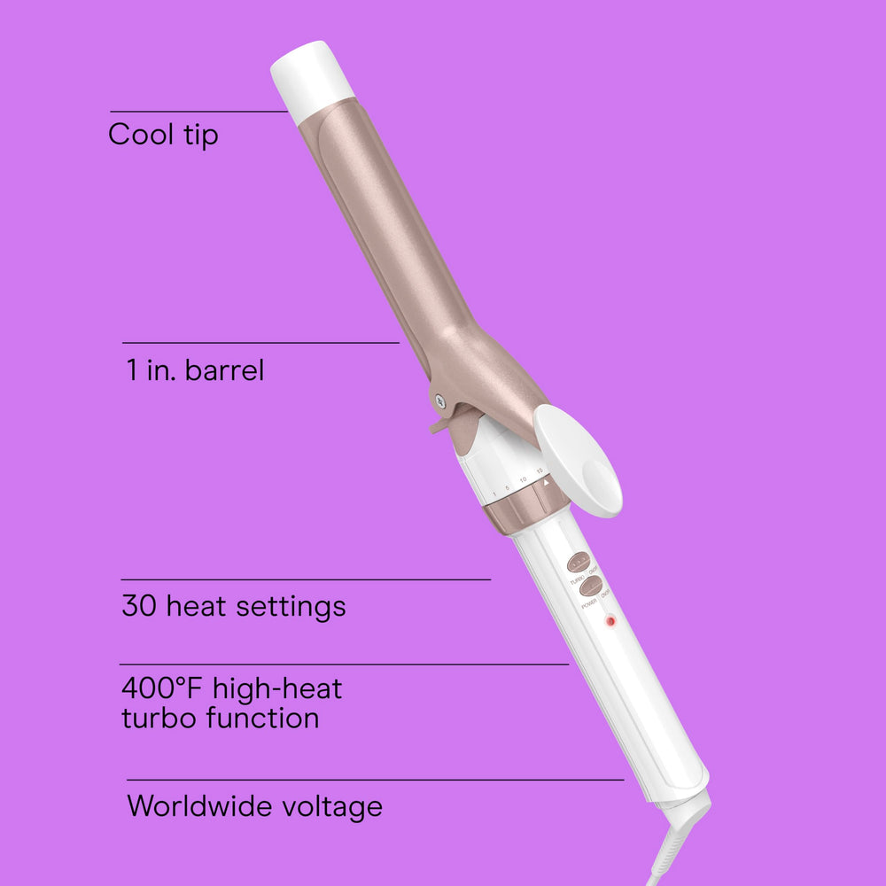 Conair Double Ceramic 1-Inch Curling Iron offers 30 heat settings for versatile styling.