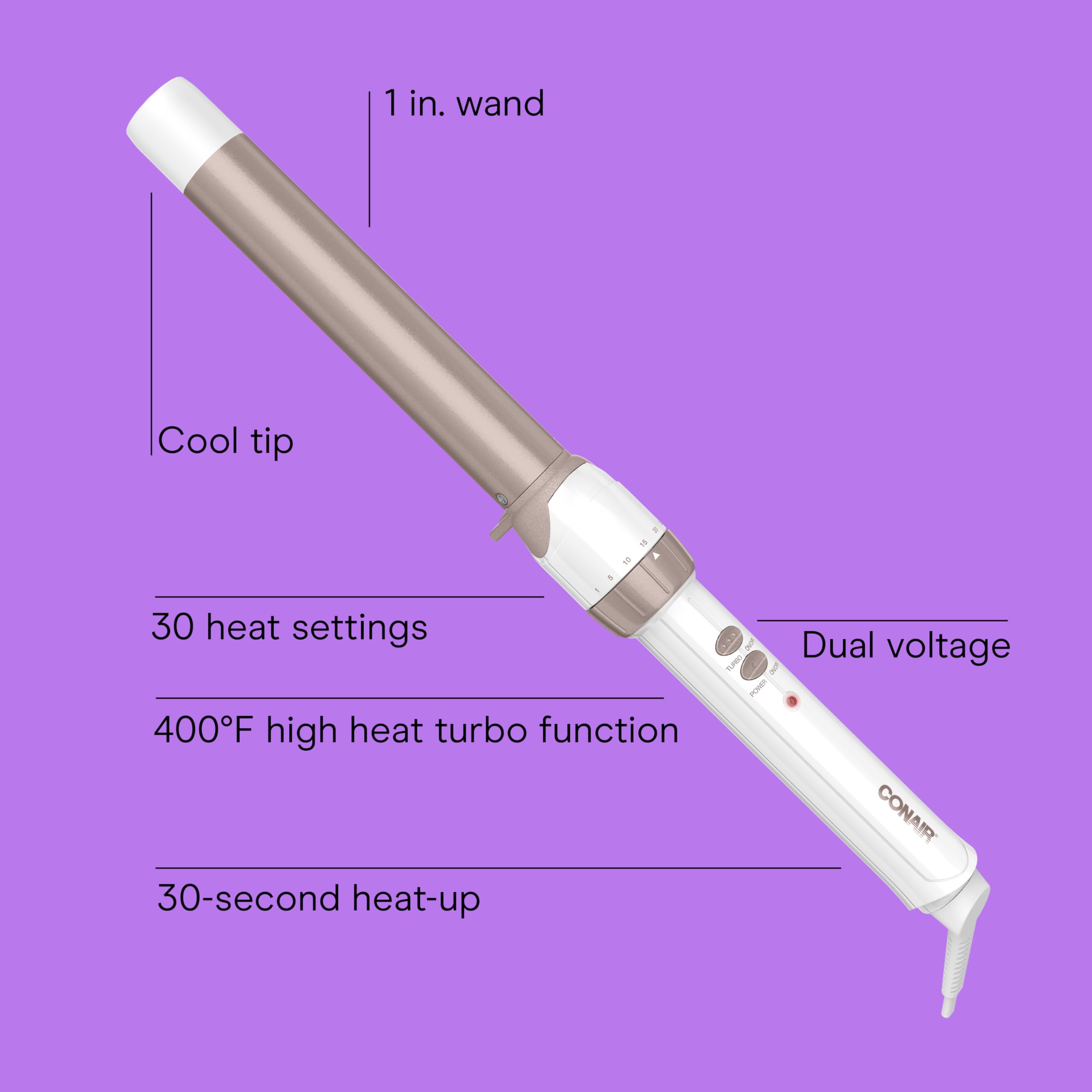 Conair Double Ceramic 1-Inch Curling Wand creates beachy waves with frizz-free shine.