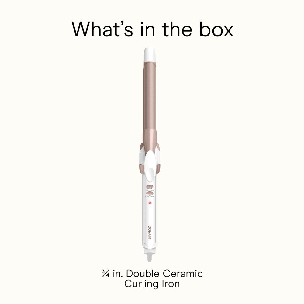 Conair curling iron dual voltage symbol highlights travel-friendly versatility.
