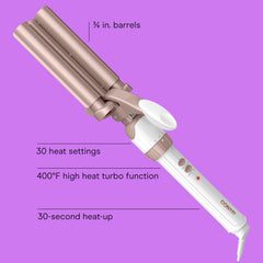 Conair Double Ceramic 3-Barrel Curling Iron detail of outer five-eighth and inner half-inch barrels