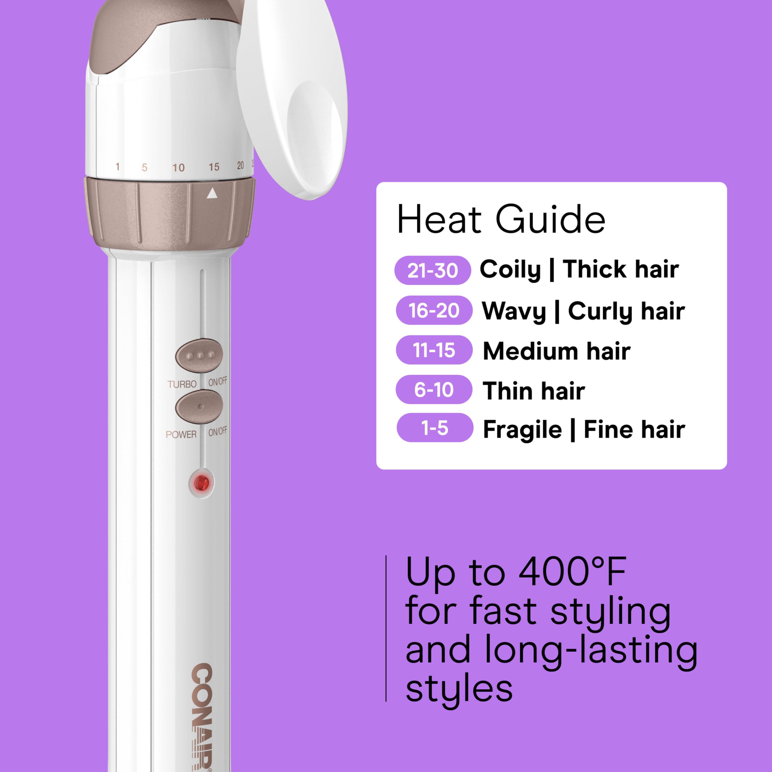 Conair Double Ceramic 3-Barrel Curling Iron Turbo Heat boost engaged for faster styling