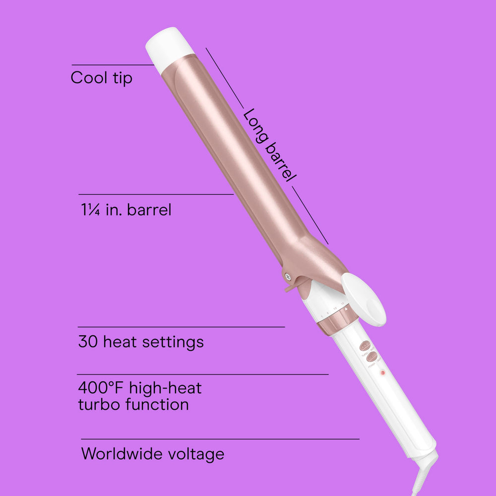Conair double ceramic even-heat technology promotes smoother curls with reduced frizz.