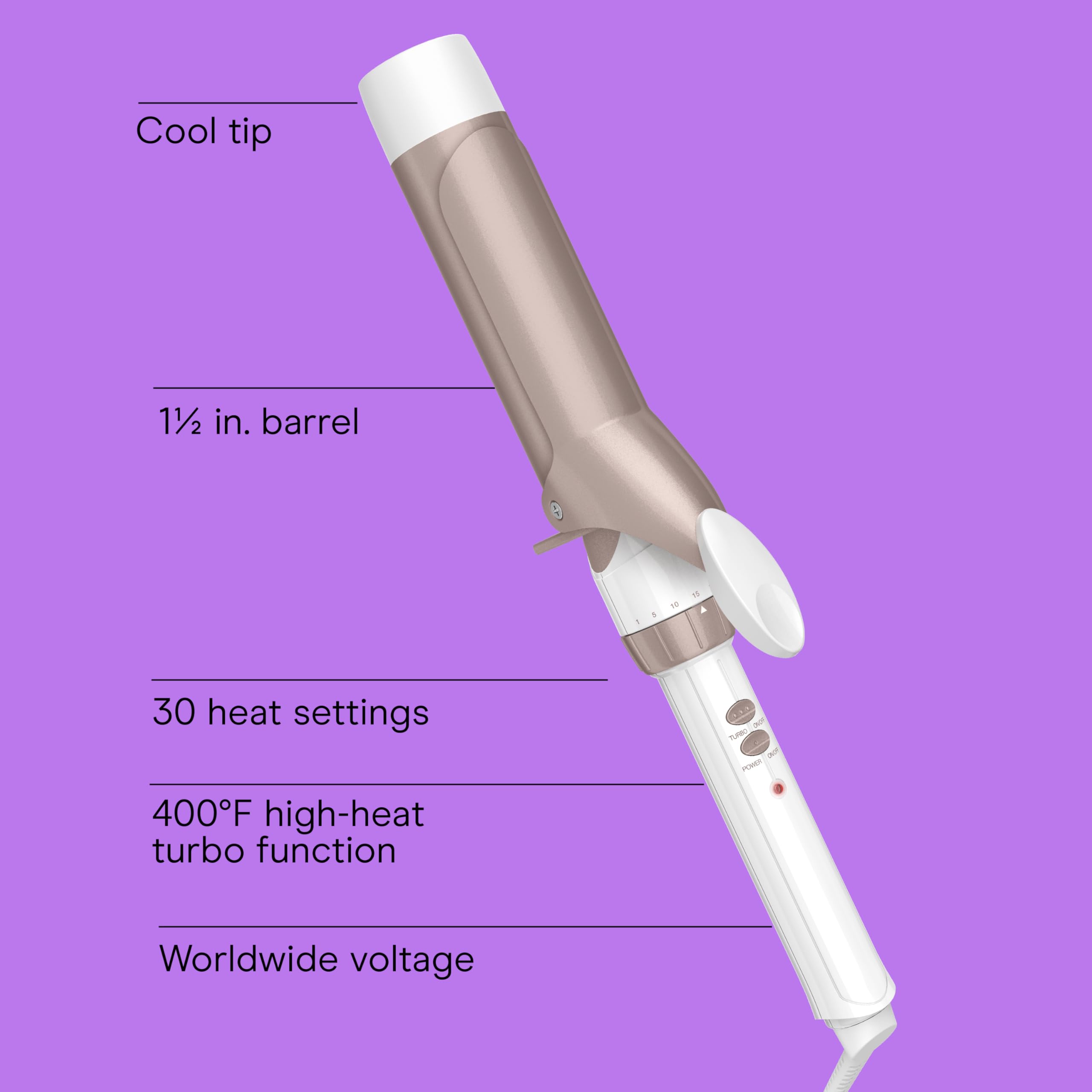 Close-up of the barrel and even-heat design for smooth results.