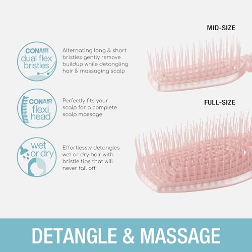Conair dual flex bristles detangle while lifting scalp buildup