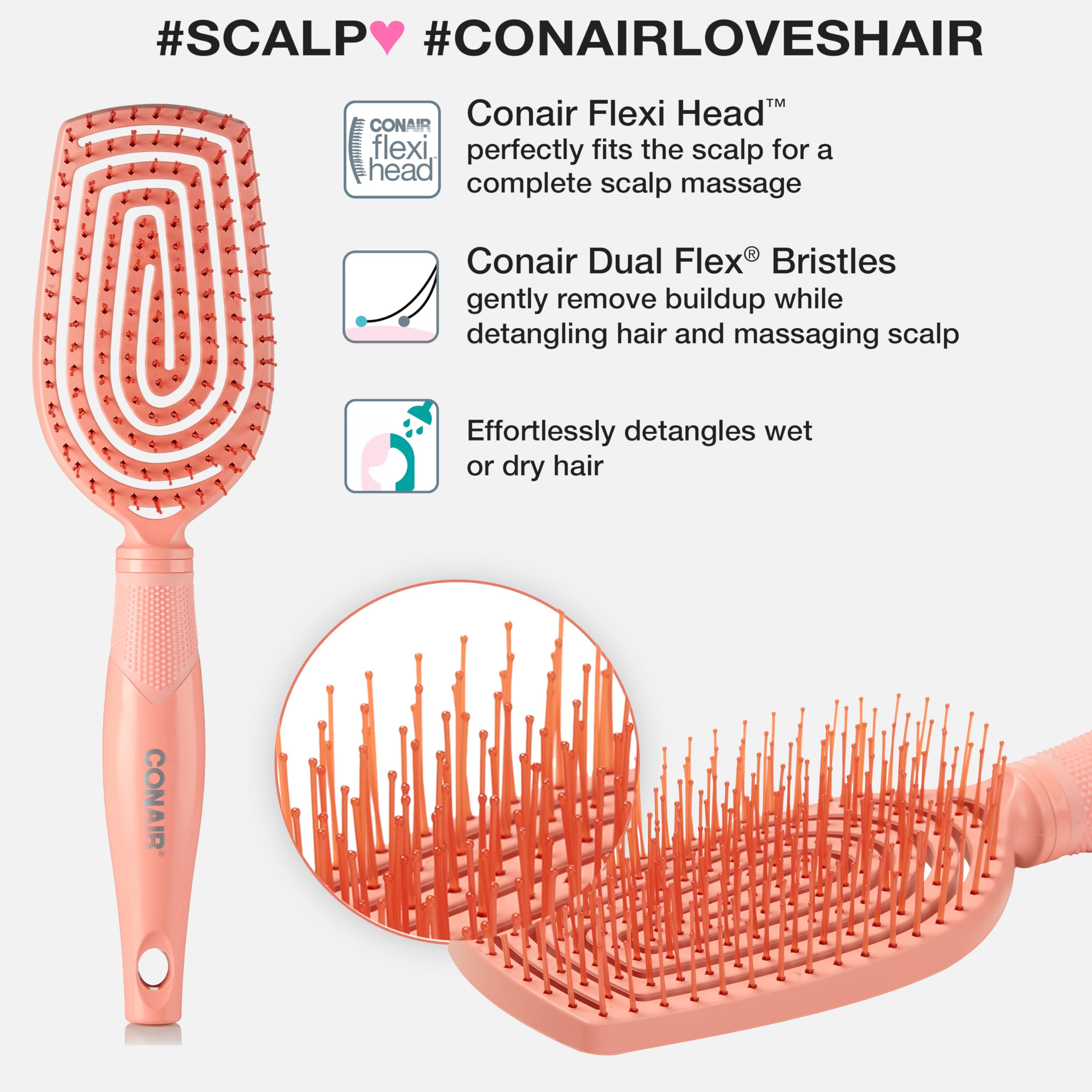 Conair Dual Flex Bristles Detangler eases knots without pulling