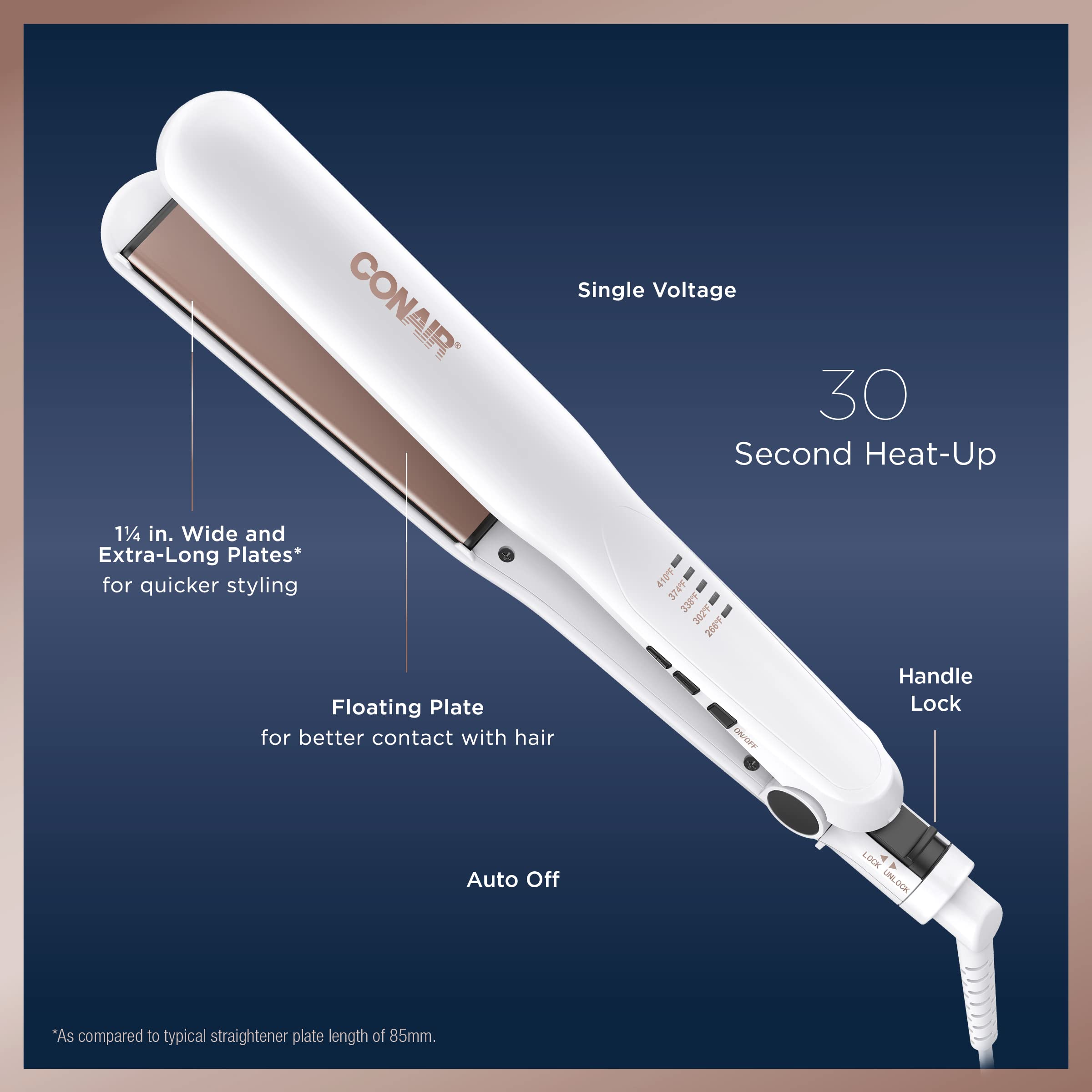 Conair ceramic coating delivers even heat and shine.