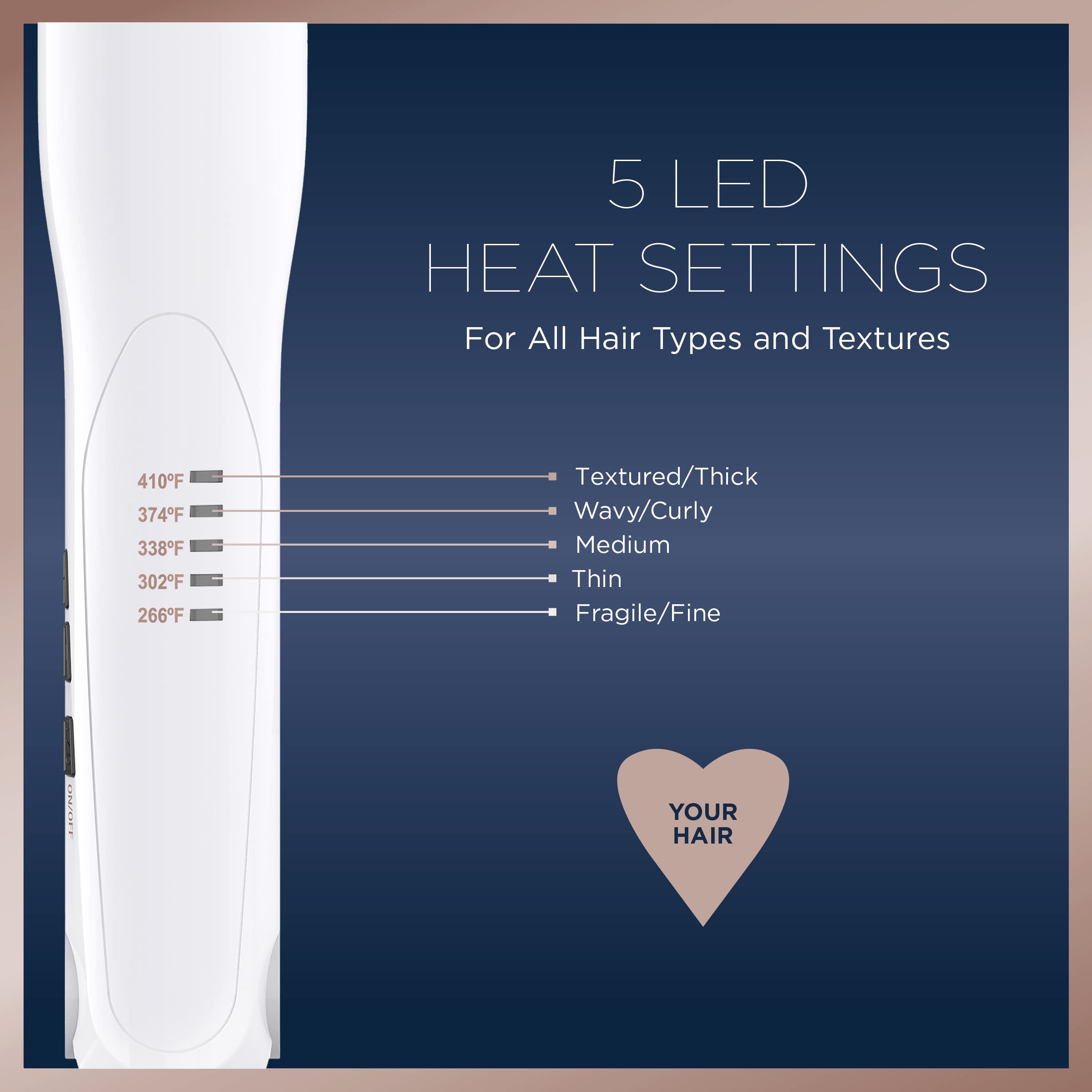 Conair heat settings up to 410°F for customizable styling.