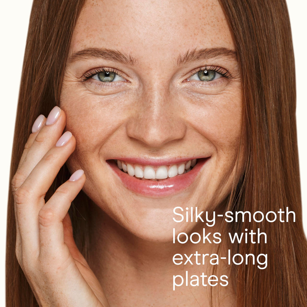 Conair flat iron provides smooth glide across hair for a glossy finish.