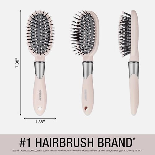 Compact, travel-friendly design of the Conair Velvet Touch Brush ideal for on-the-go touch-ups.