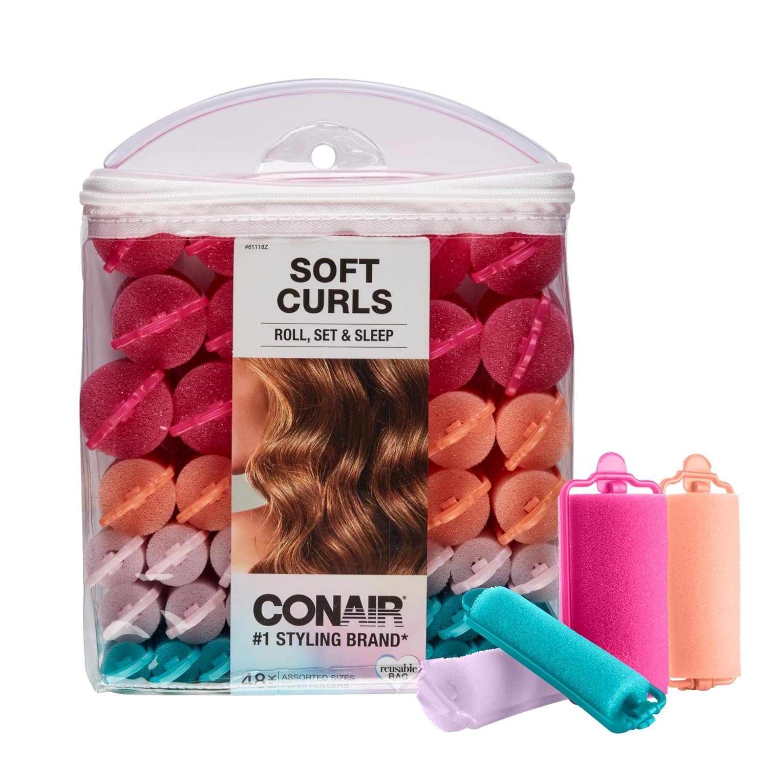Conair Foam Hair Rollers 48-count in assorted colors for lift