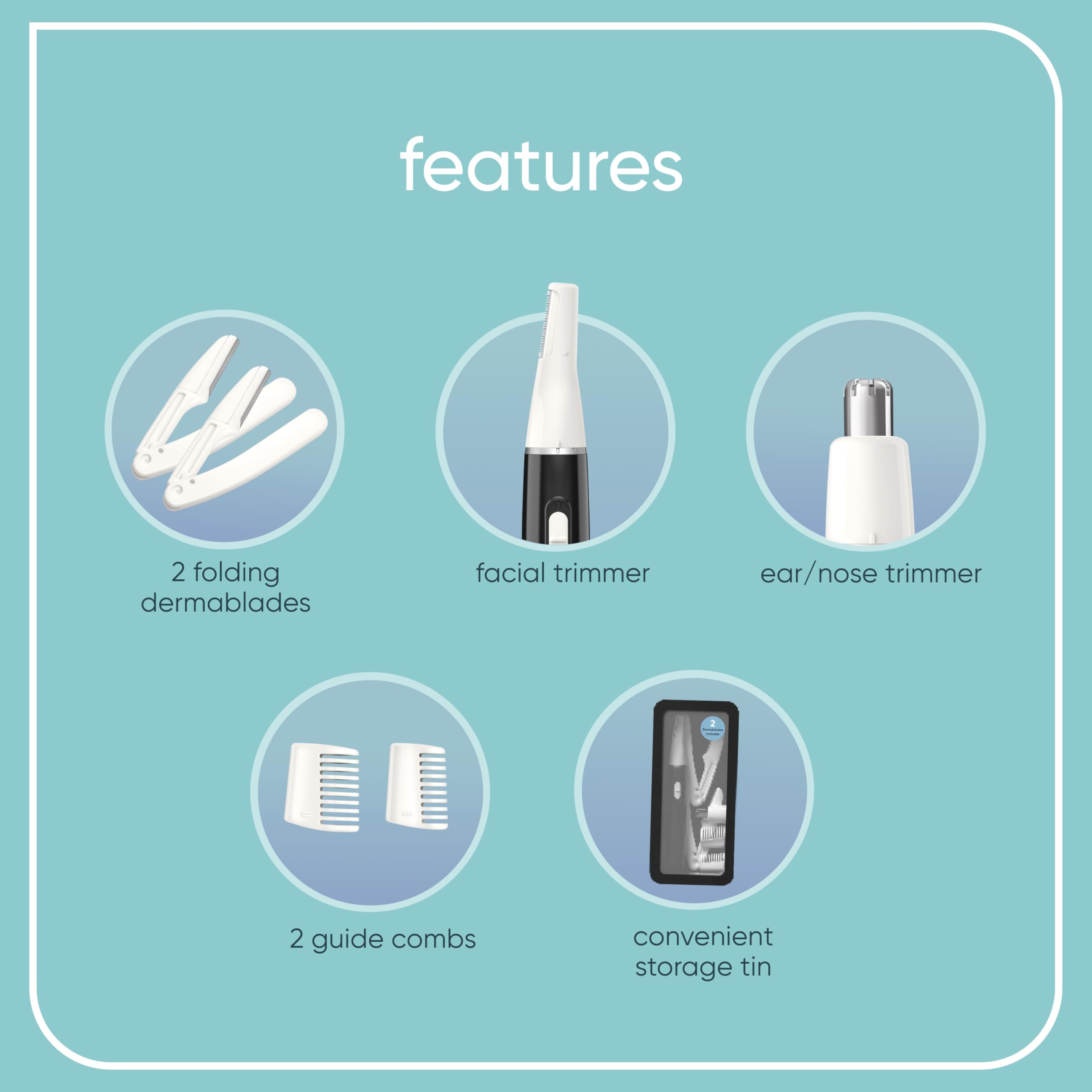 Conair GIRLBOMB attachments twist on for precise facial grooming.