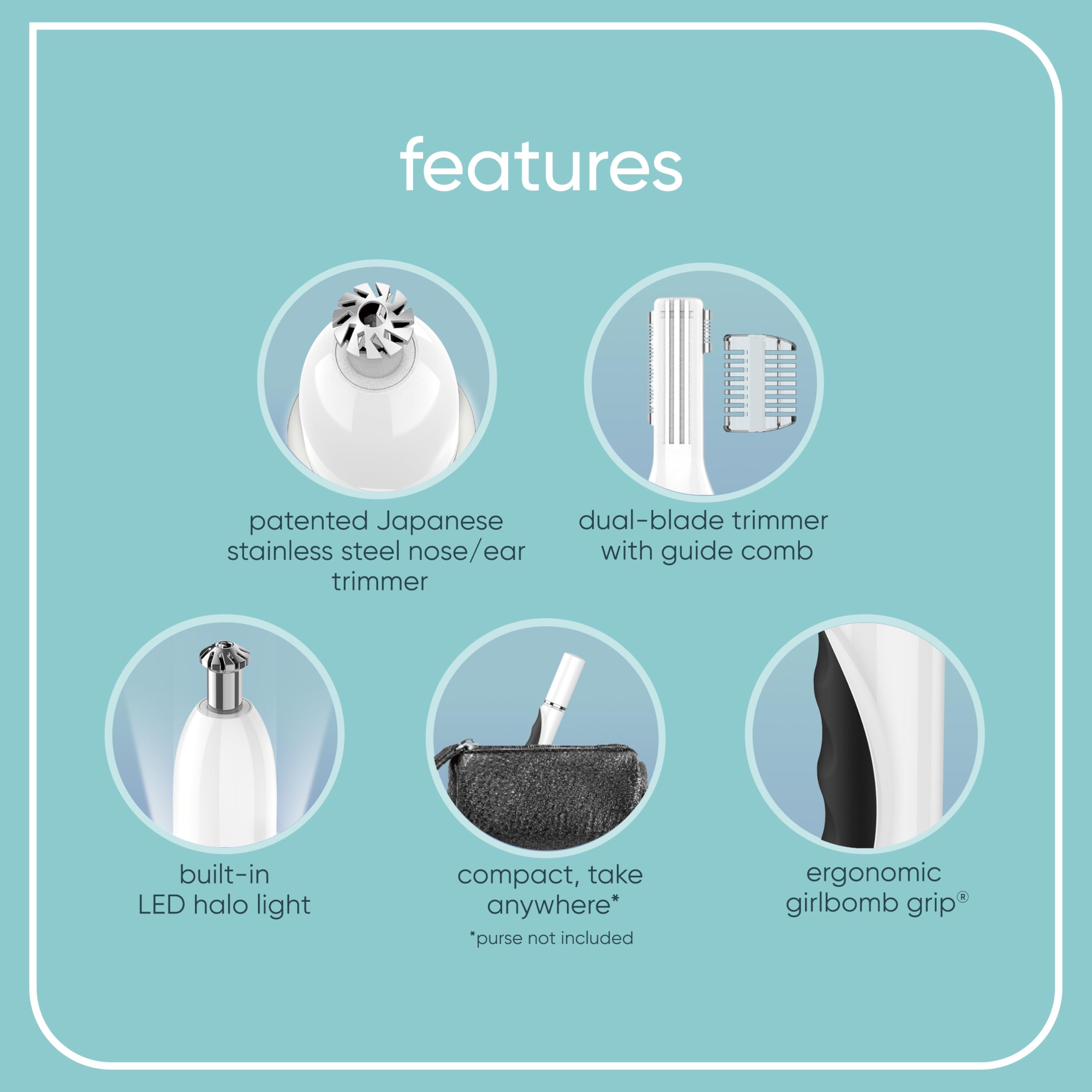Conair GIRLBOMB dual-blade face and eyebrow trimmer for shaping brows.