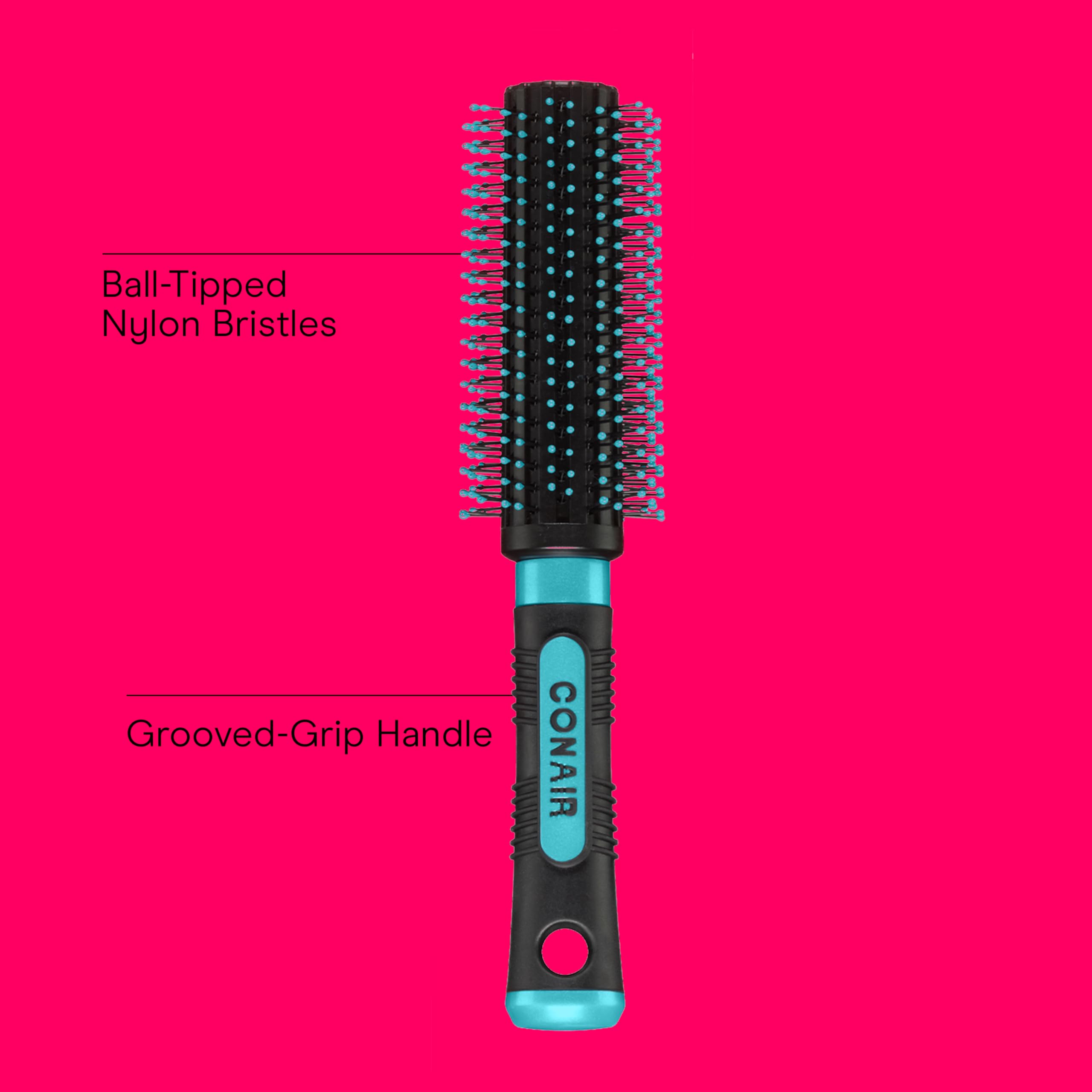 Conair Grip & Style Round Brush with textured nonslip handle for precise grip