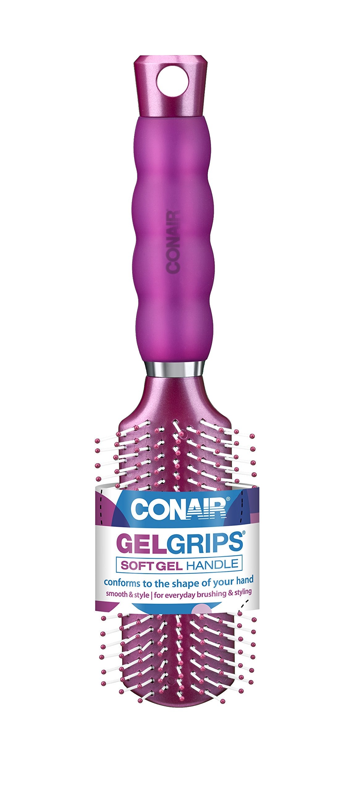 Conair hair brush with gel grip handle for comfortable styling and precise control