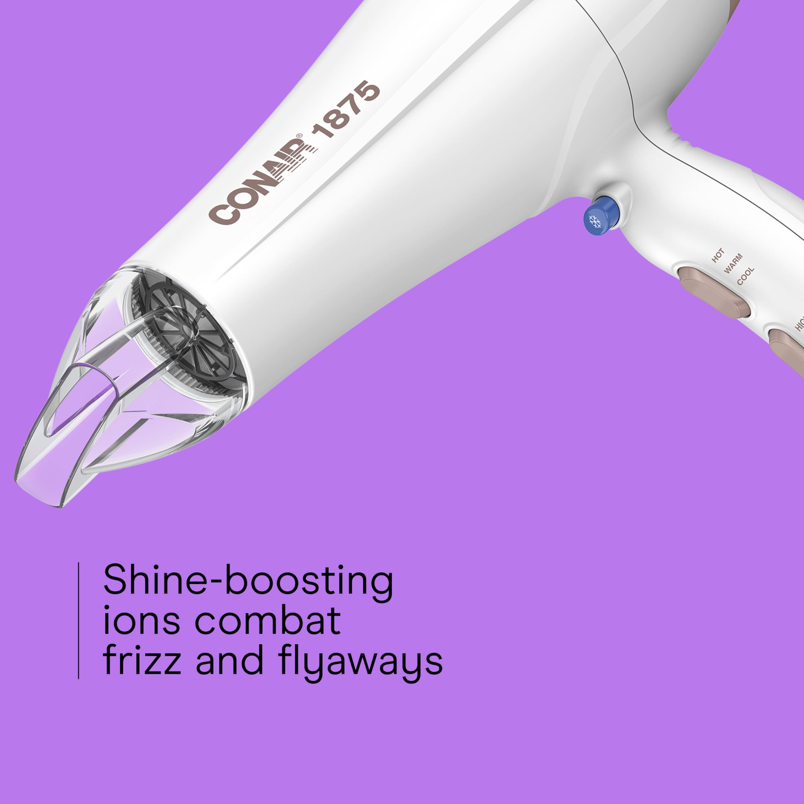 Conair Hair Dryer with 3 heat and 2 speed controls for versatile styling.