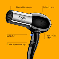Conair hair dryer ionic-conditioning for smoother, frizz-free hair.