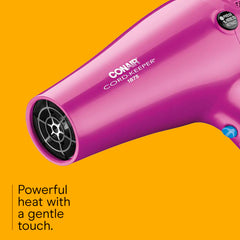 Conair with ionic tourmaline ceramic technology dries hair quickly with reduced frizz.