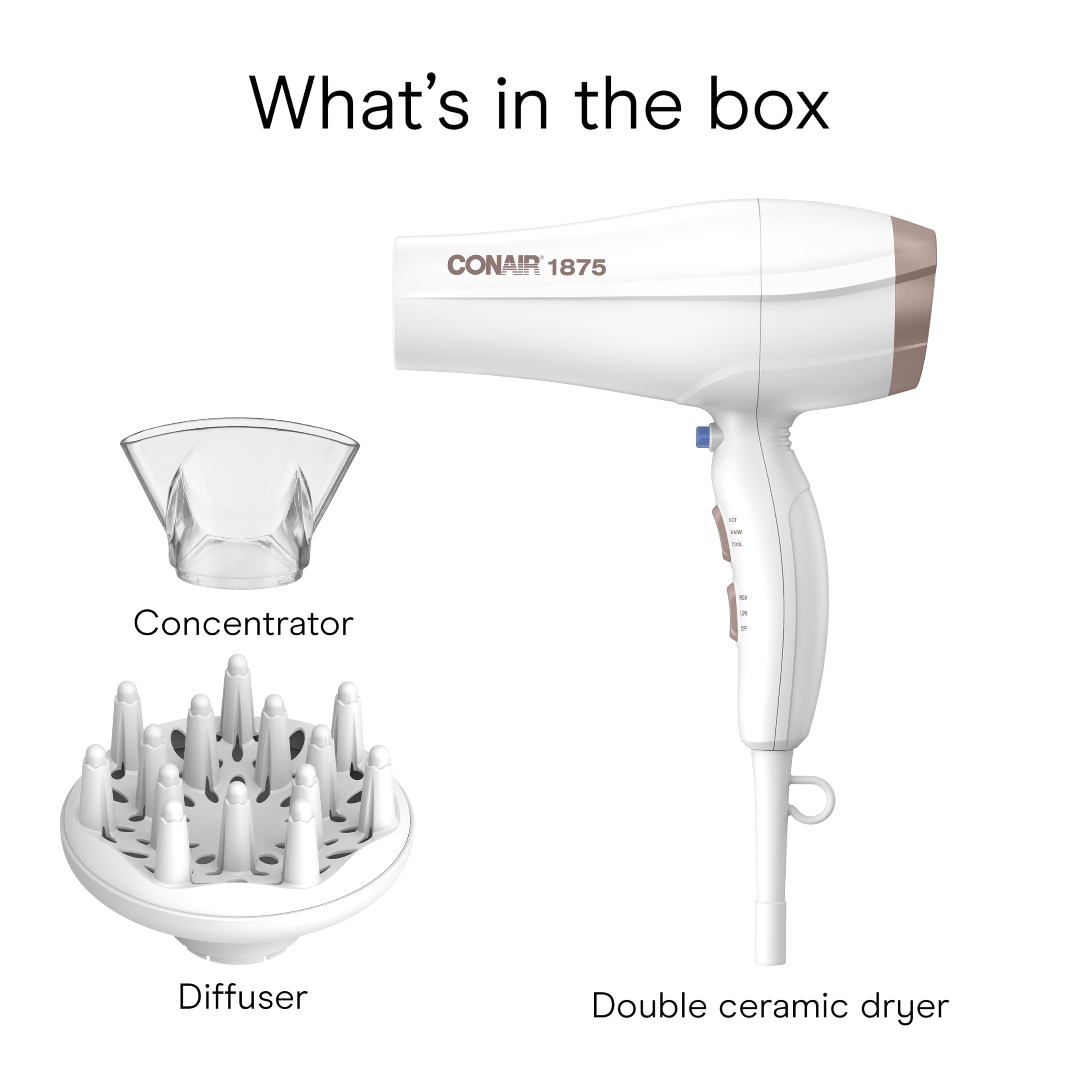 Conair Hair Dryer Salon-style results at home with diffuser and concentrator.