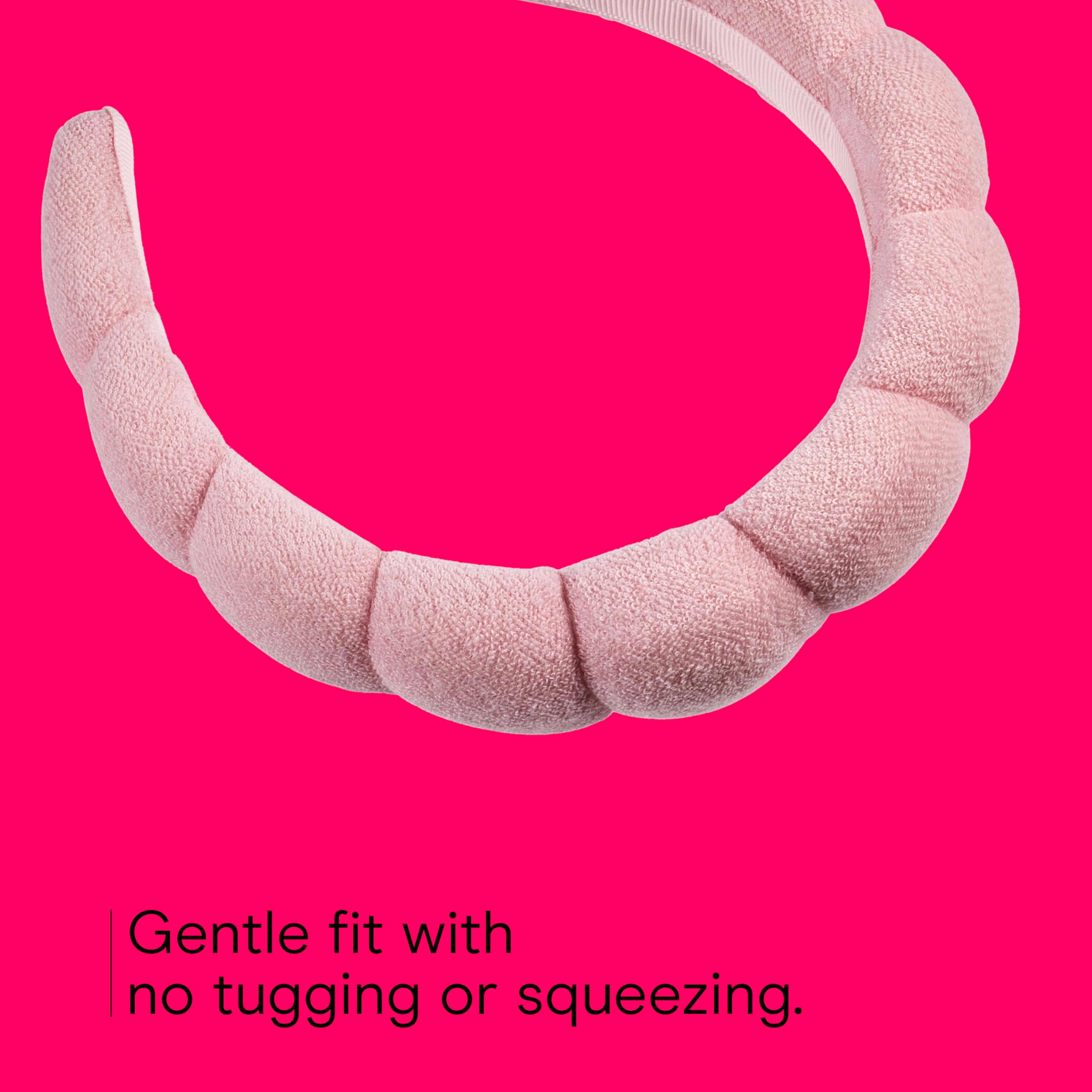 Conair pink terry headband is gentle on hair and scalp during routines.