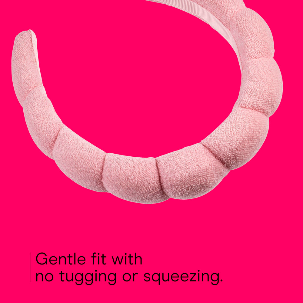 Conair pink terry headband is gentle on hair and scalp during routines.