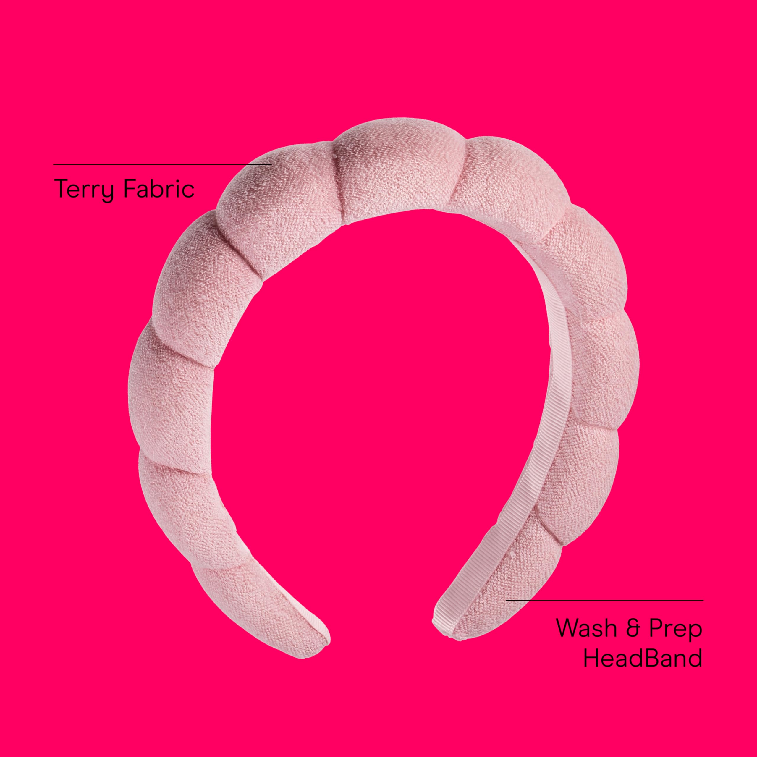 Conair soft terry cloth headband keeps hair dry during skincare.