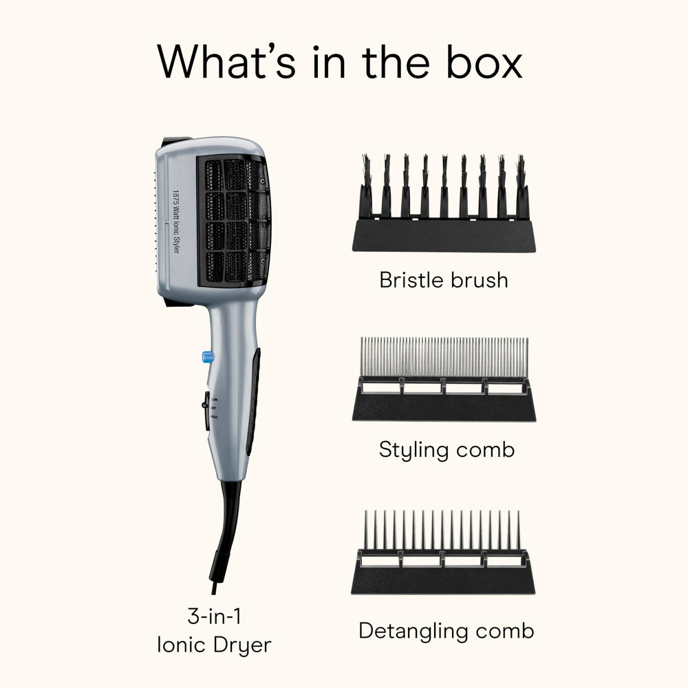 Conair hinged-filter design helps prevent lint buildup for longer motor life.