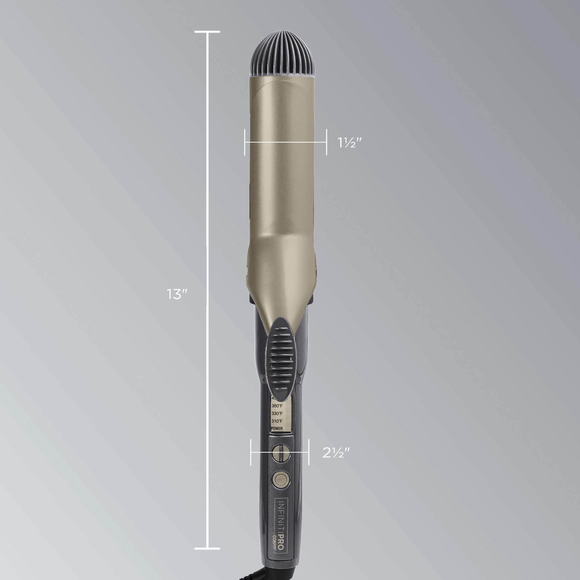 Conair InfinitiPro nano technology reduces frizz while boosting shine on the hair.