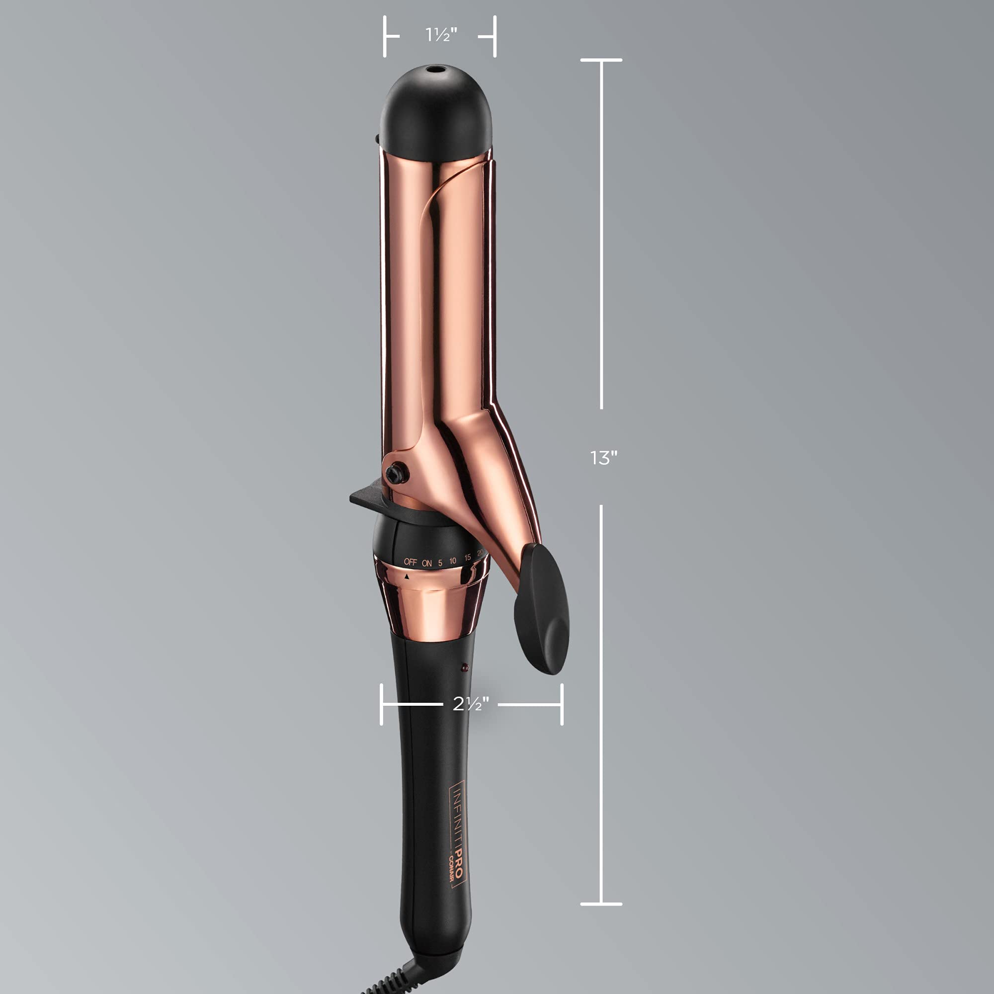 Conair INFINITIPRO Rose Gold Titanium curling iron includes a 5-foot swivel cord for flexibility.