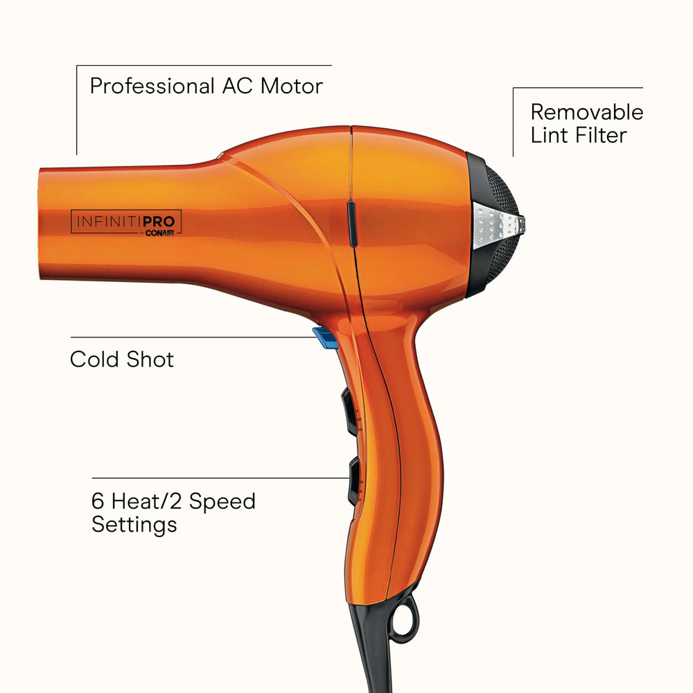 Diffuser attachment enhances curls with volume and definition on the Infiniti Pro.