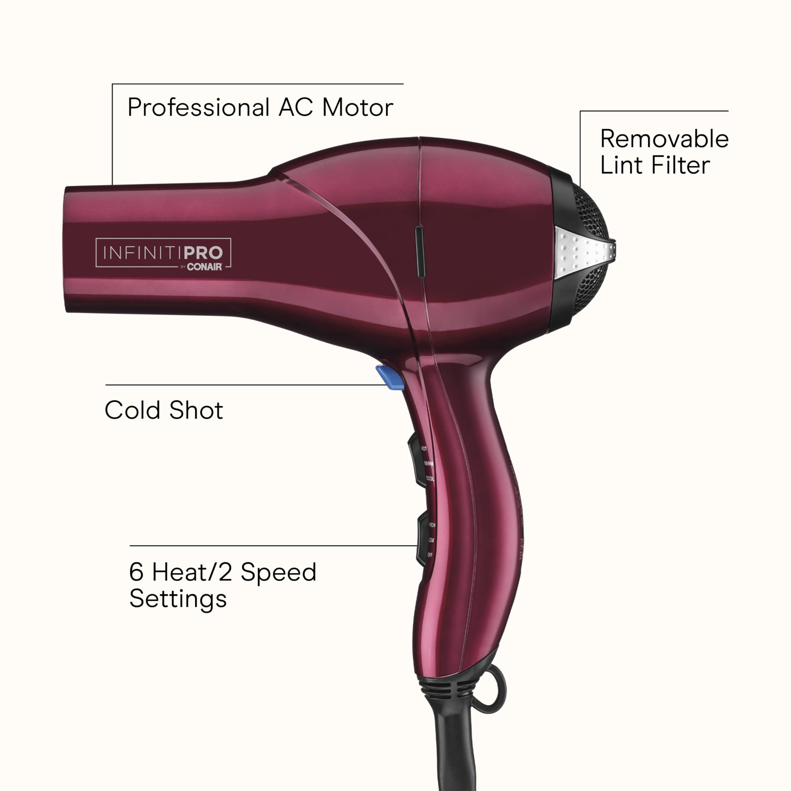 Conair Infiniti Pro dryer with diffuser attached to enhance curls and volume.