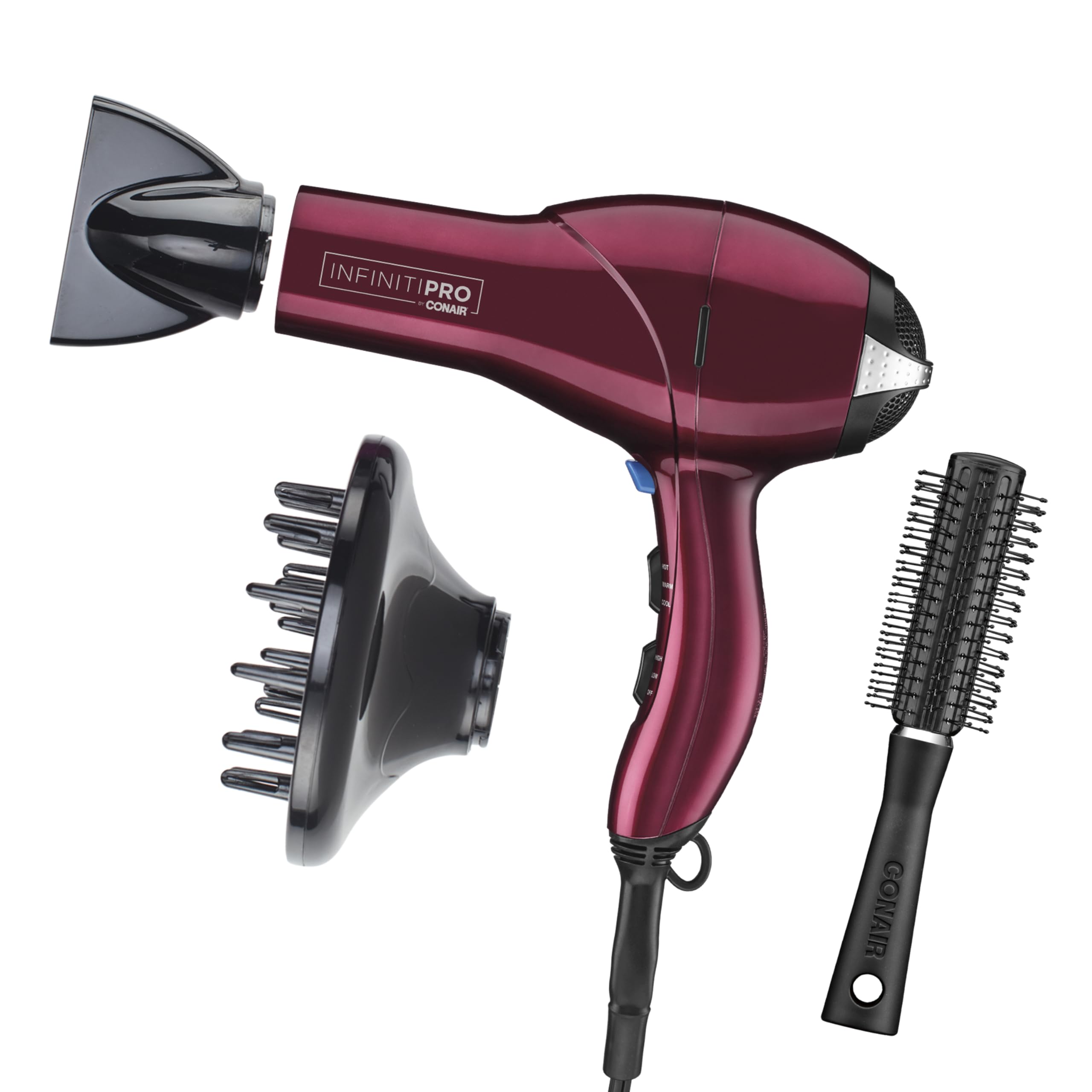 Conair Infiniti Pro hair dryer front view for quick salon-quality styling at home.