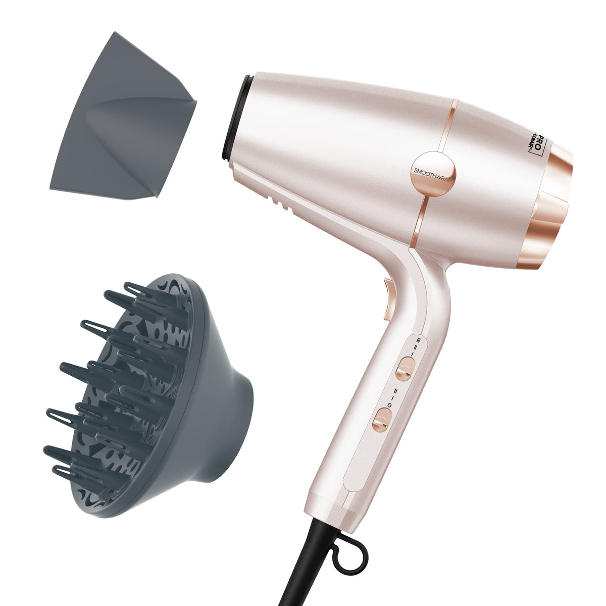 Conair Infiniti Pro SmoothWrap dryer front view with balanced heat for smoother styling.