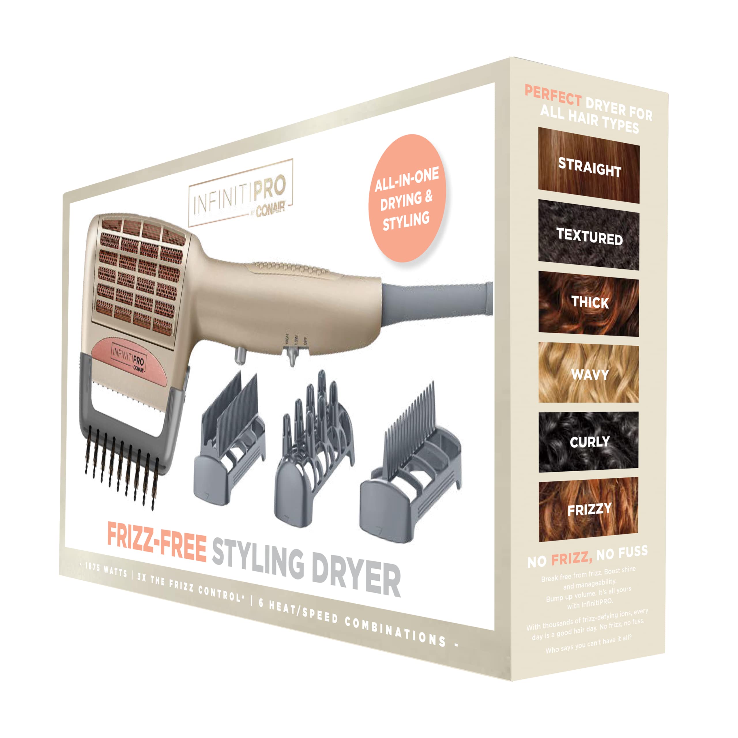 Conair InfinitiPRO 3 heat and 2 speed settings for versatile styling