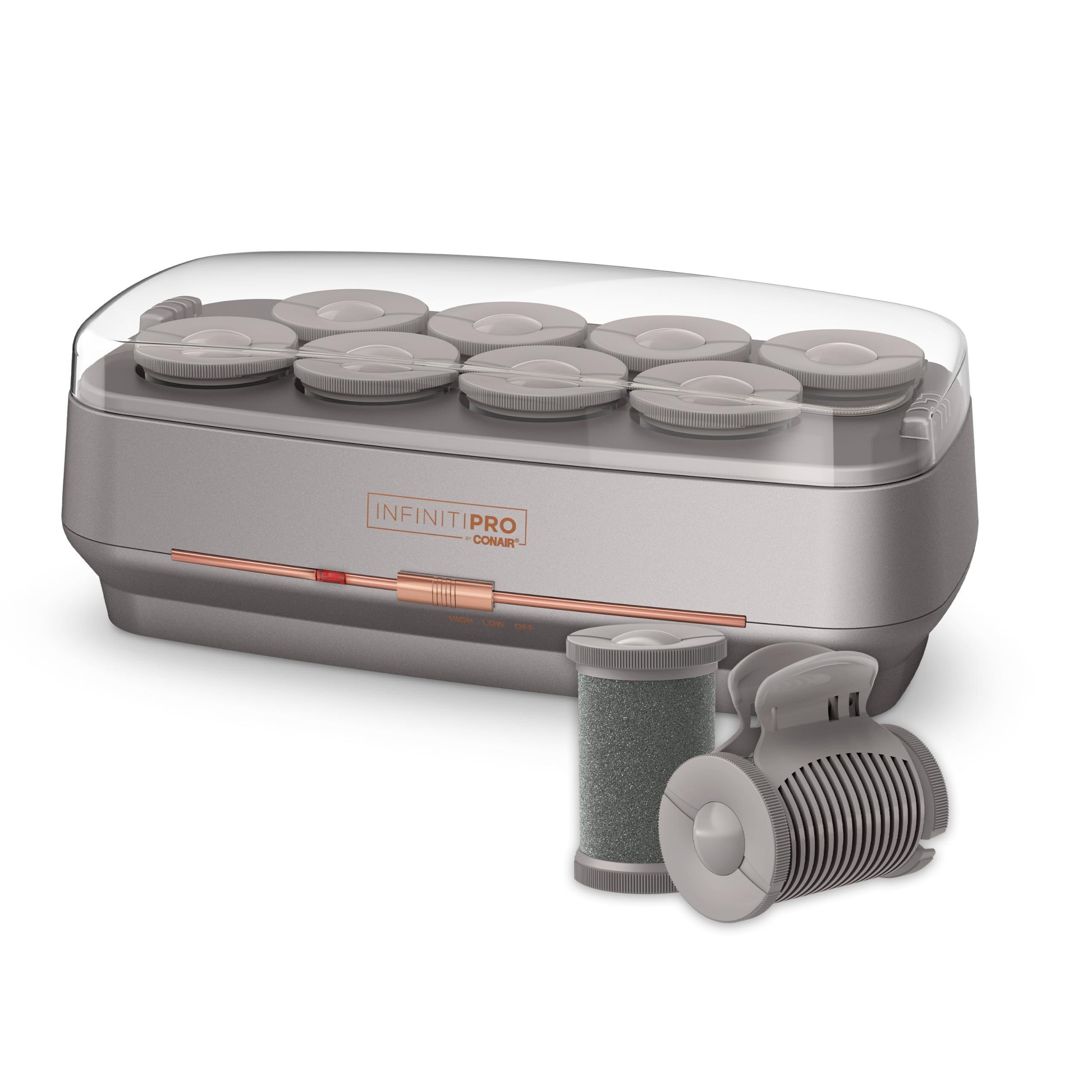 Conair InfinitiPRO ceramic flocked roller close-up showing smooth, long-lasting curls.