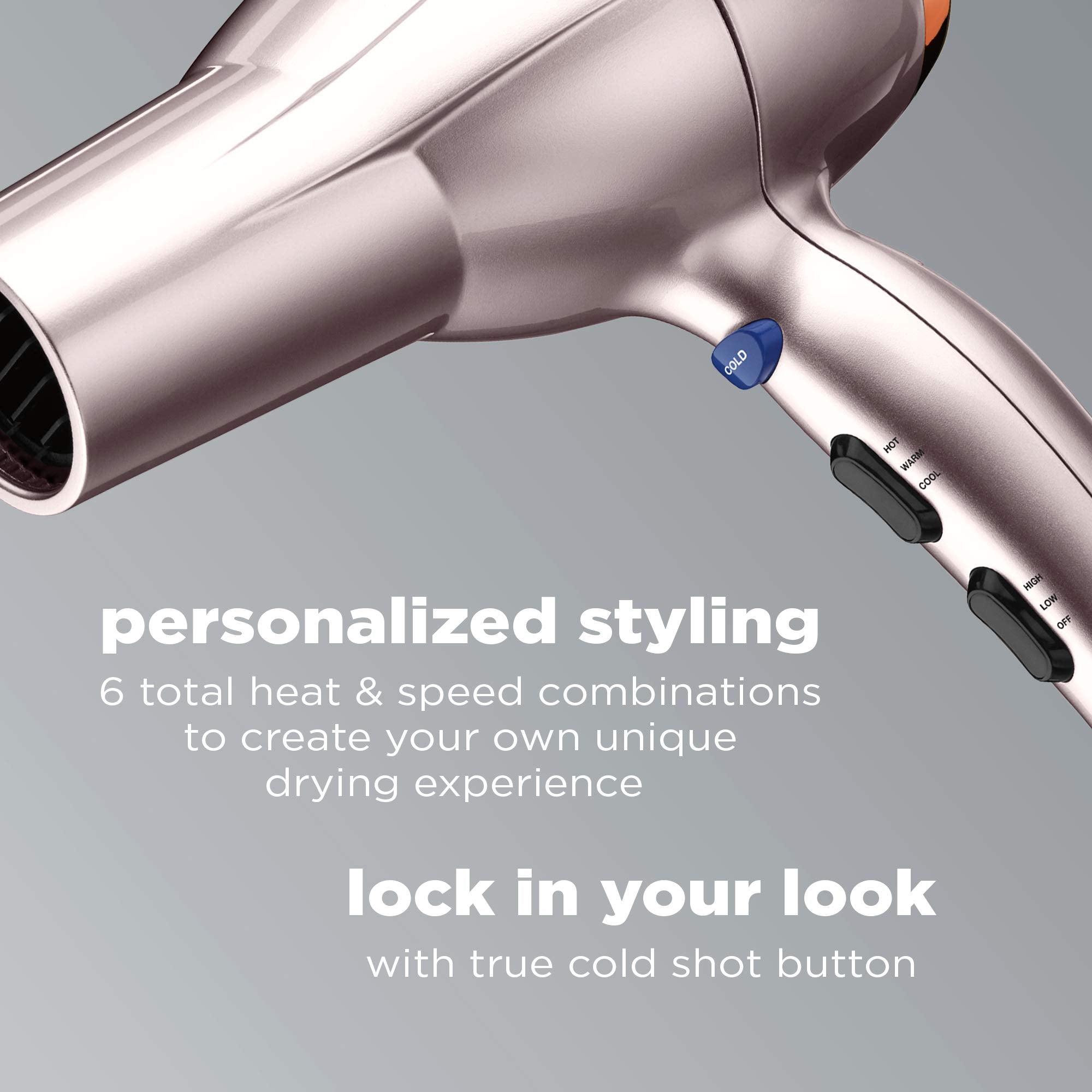 Closeup of Conair InfinitiPRO rose gold ceramic heat for gentle drying