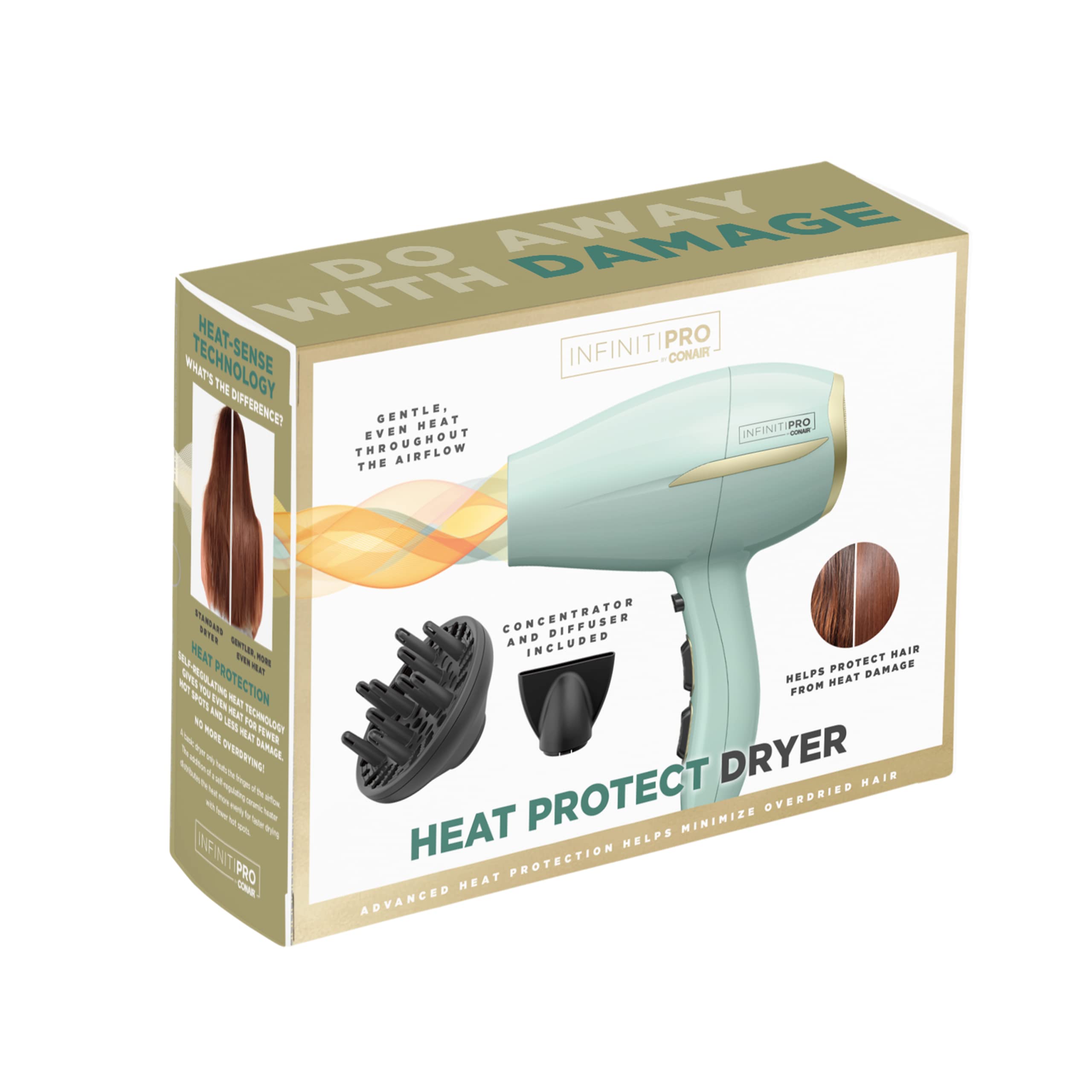 Conair InfinitiPRO Dryer removable lint filter helps extend motor life.