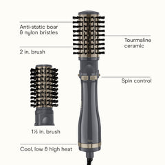Conair InfinitiPro hot air styling brush with a 1.5-inch barrel for defined curls.