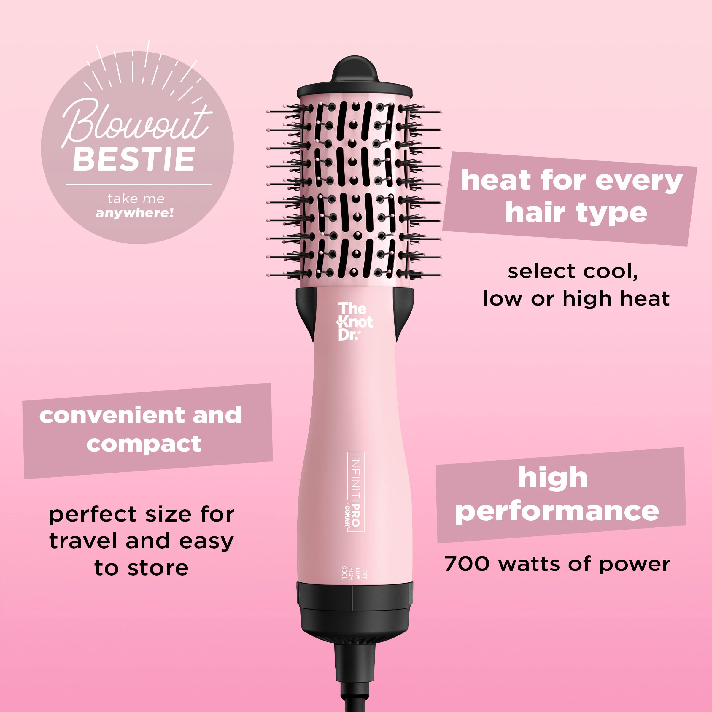 Conair Knot Dr. oval brush bristles close-up show gentle detangling performance.