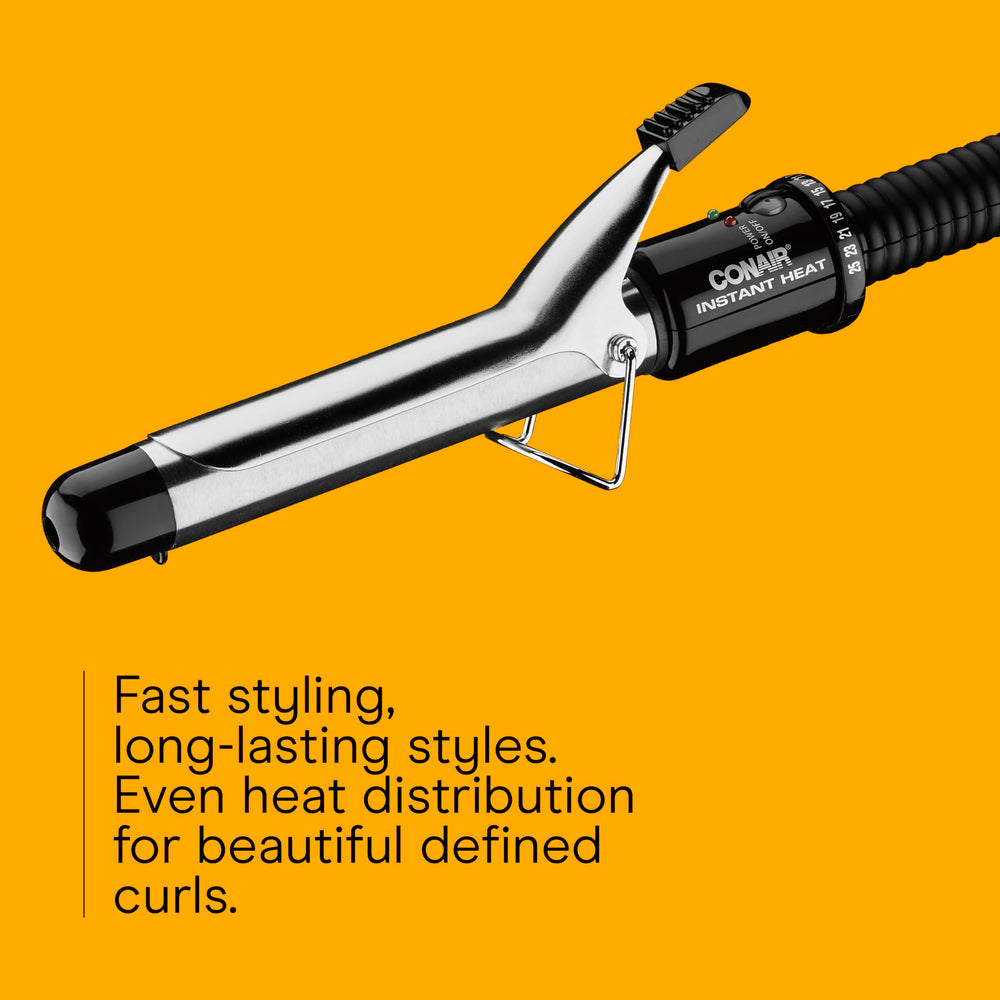 Conair Instant Heat curling iron dual voltage icon supports travel-ready styling.