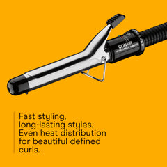 Conair Instant Heat curling iron dual voltage icon supports travel-ready styling.