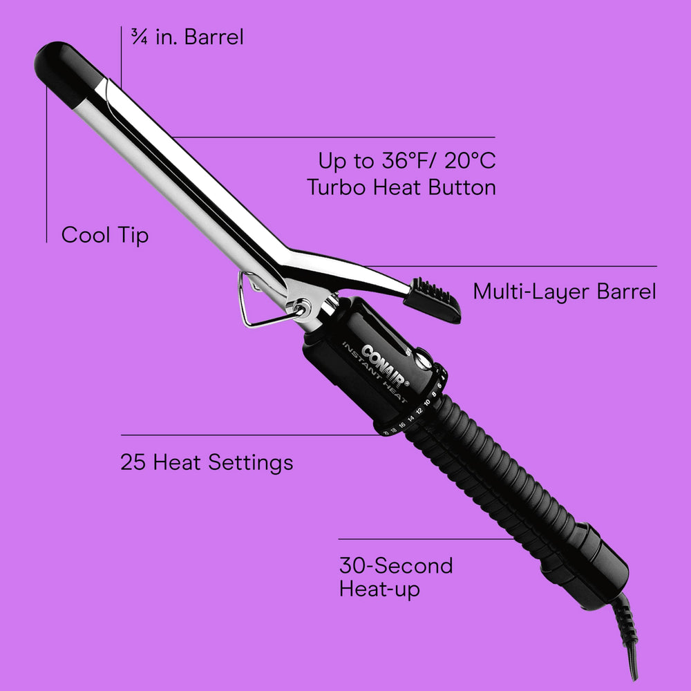 Conair Instant Heat curling iron heat settings dial enables precise styling