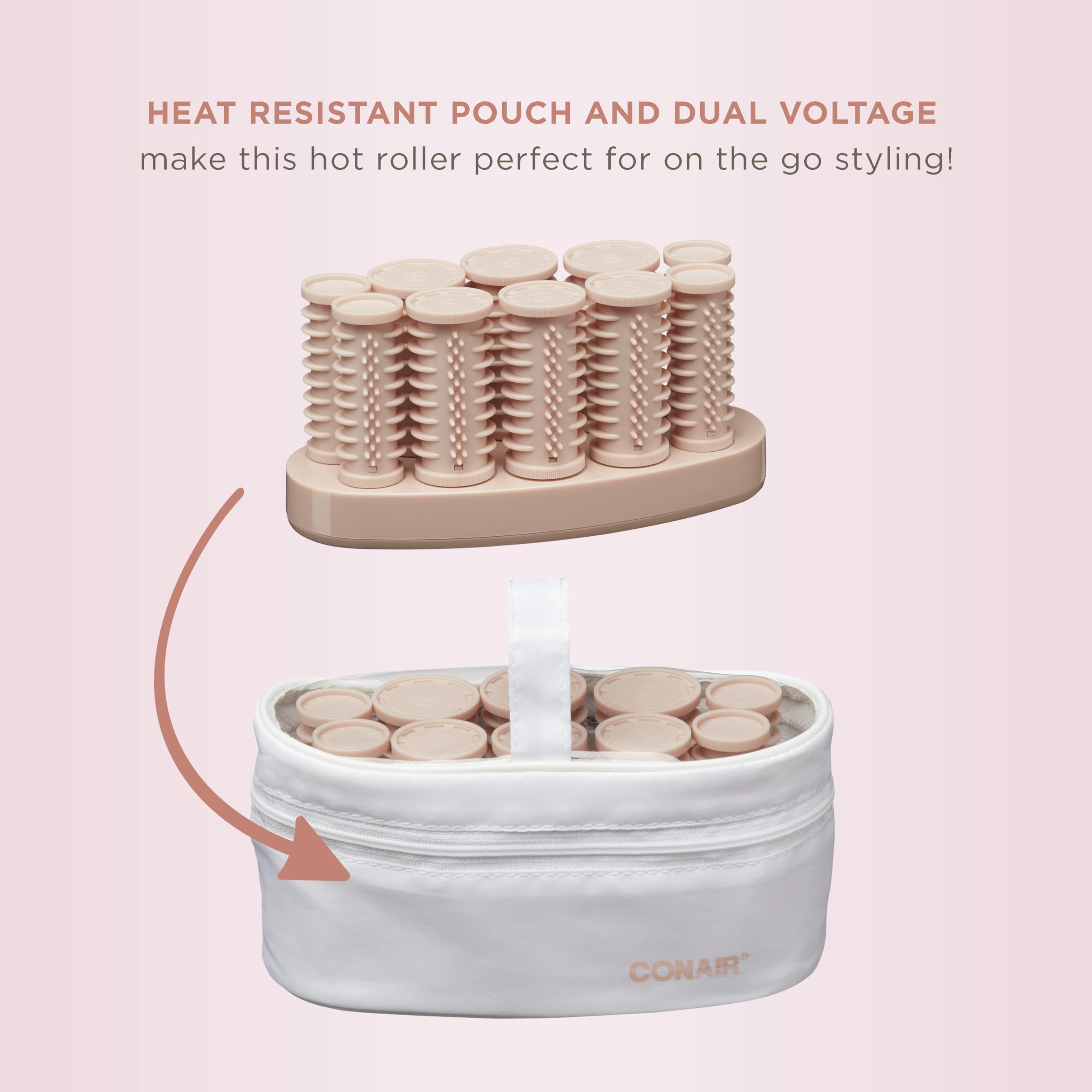 Conair Instant Heat Compact Hot Rollers include metal pins for secure sets
