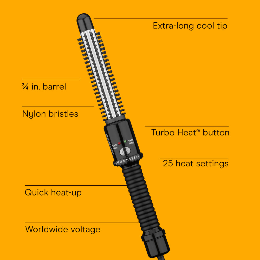 Conair Instant Heat Curling Iron Brush barrel close-up showing 3/4-inch barrel