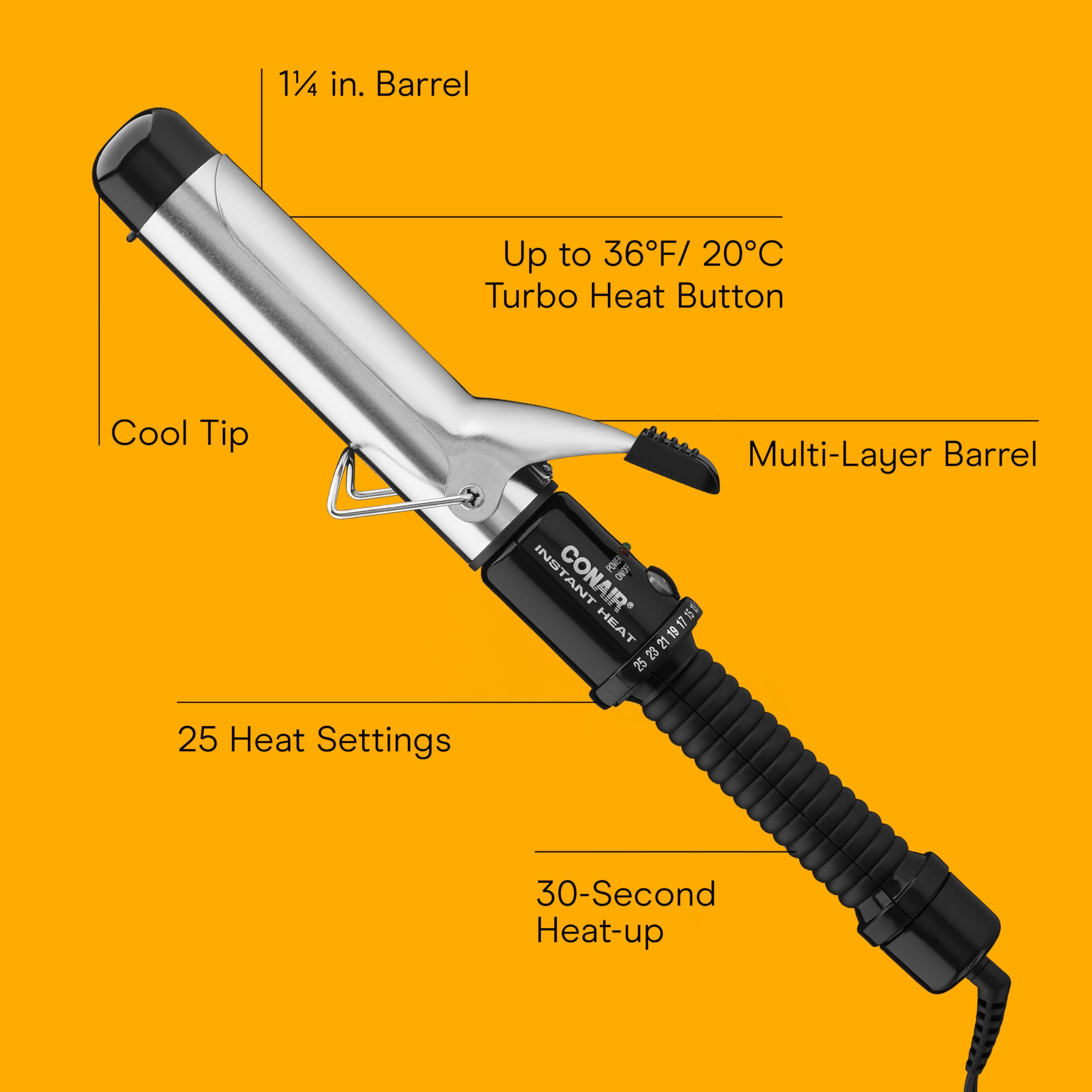 Conair Instant Heat curling iron with nonslip handle for comfortable grip