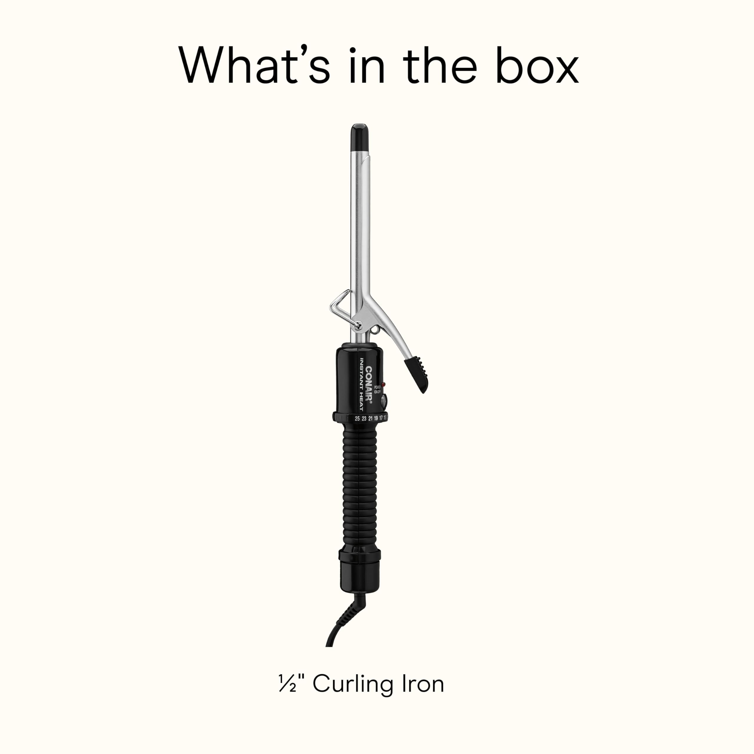 Conair Instant Heat curling iron includes a long 5 ft swivel cord for mobility.