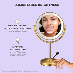 Conair Lighted Makeup Mirror with brushed-brass finish offers stylish vanity illumination.